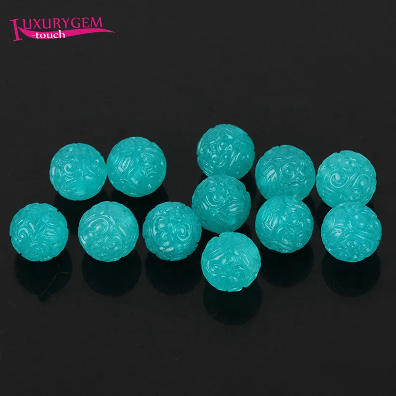 Natural Blue Tian He Stone Carving Round Shape DIY Loose Beads High Quality 8/11/12/13/14/15mm Jewelry Accessories 1Pcs wk500