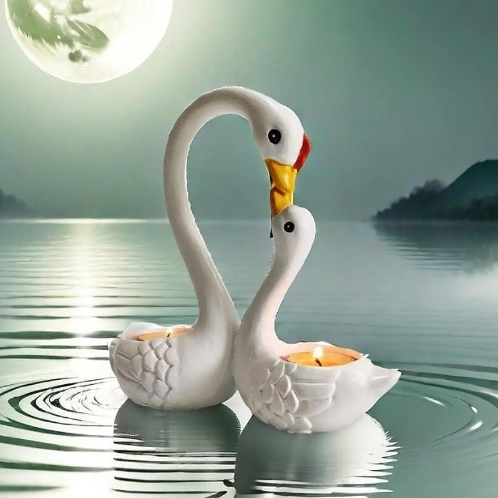 Mother and Child Swan Statue Candlestick Holder Versatile Desktop Decoration