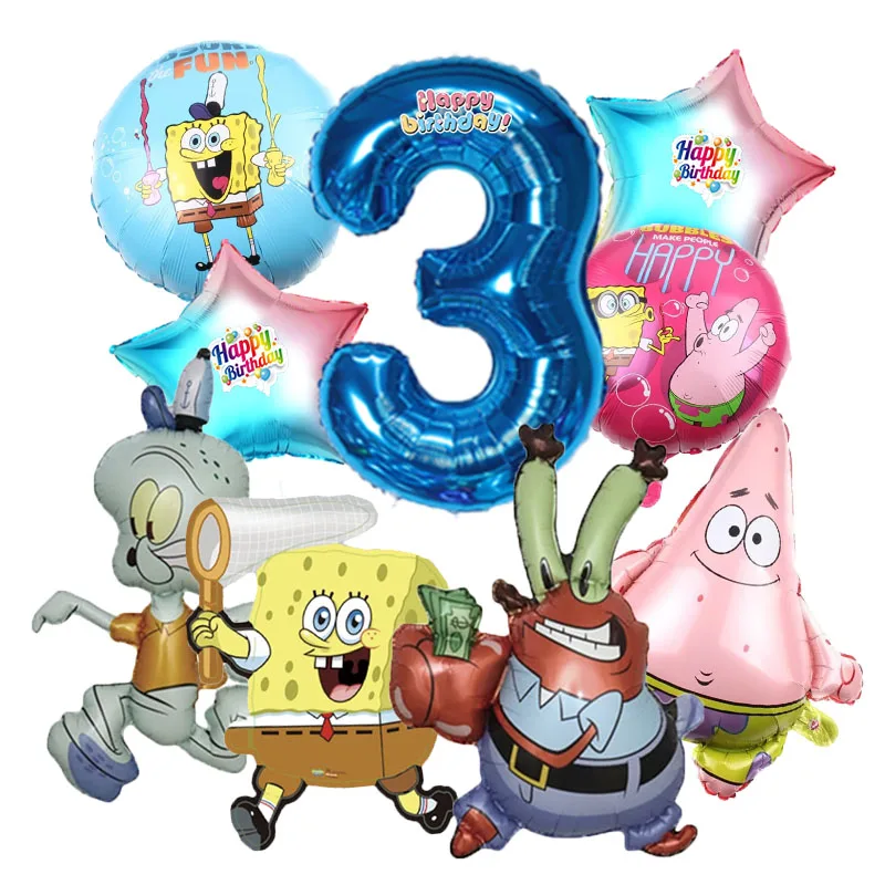 9pcs Cartoon SpongeBob & Patrick Star Krabs Boy Girl Anime Party Foil Balloon Birthday Gifts Party Decoration Supplies view 4