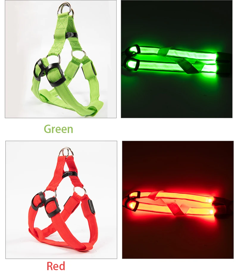 Einstellbare led hunde geschirr usb wiederauf ladbare blinkende nacht sicherheit keine zug halsbänder harness für kleine mittlere hunde haustiere arnes perro – Detail 10