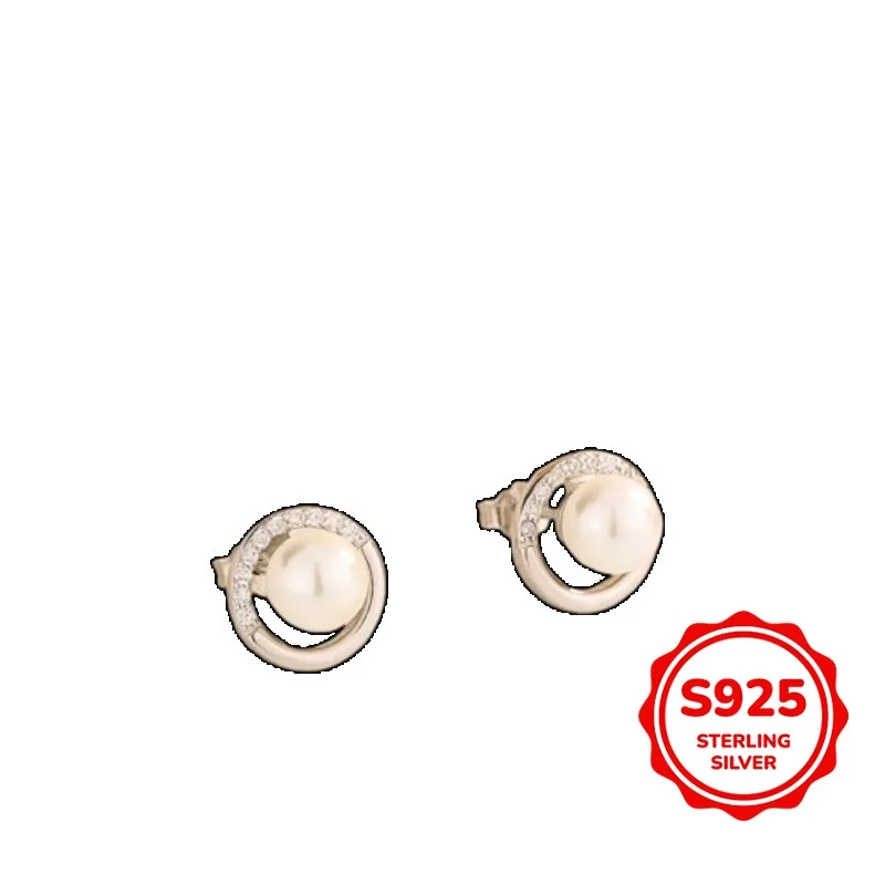 

Classic Commuting Versatile Genuine S925 Silver Circle Hollow Pearl Ladies Temperament Earrings