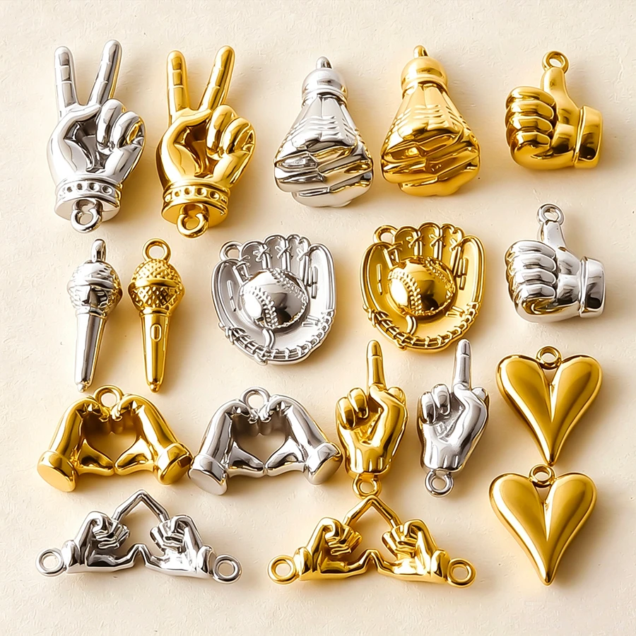7Pcs Stainless Steel Hand Gesture Finger Sign Language Pendant For Jewelry Making Punk Sport Football Charms Wholesale Bulk