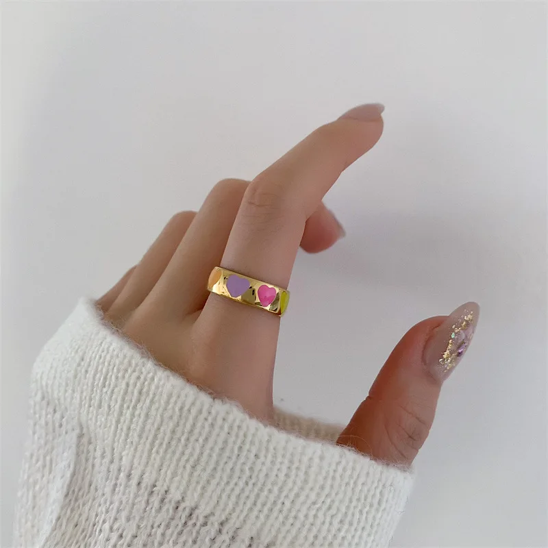 Candy-colored Smiling Face Titanium Steel Gold-plated Ring Retro Fashion Personality Ring Female