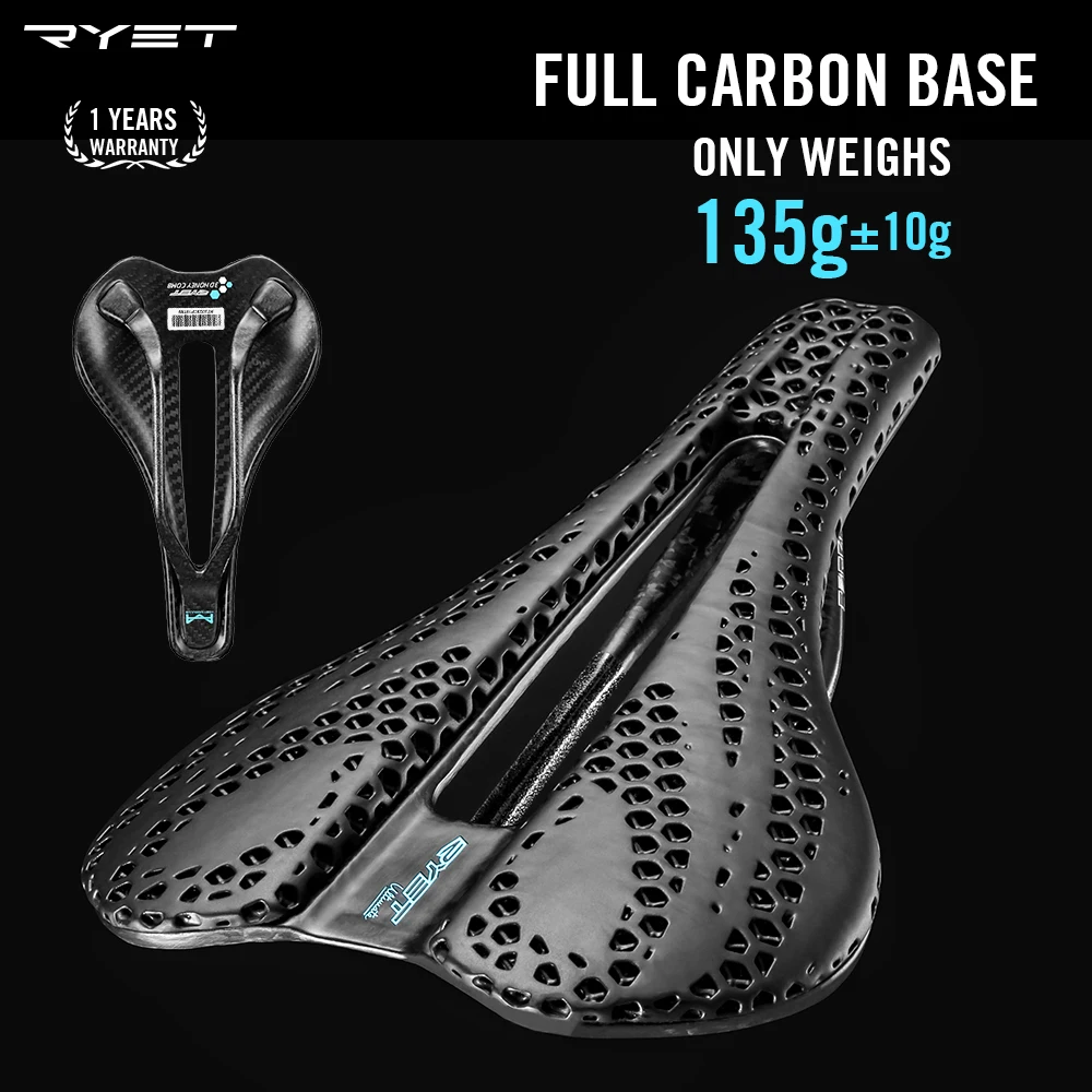 RYET Carbon 3D-printed Bike Saddle Ultralight 135g 7x7 Saddle For Men Women Triathlon Road MTB Mountain Gravel Cycling Saddle