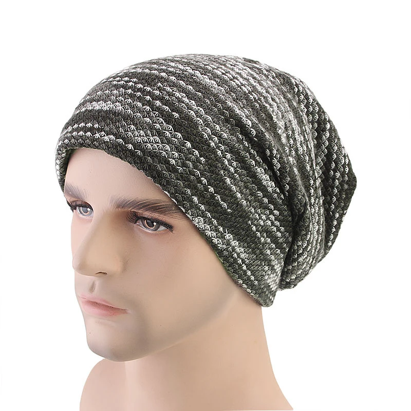 Winter Beanie Men\'s Knitted Hat with Polyester Fur Inside Warm Outdoor Baggy Style Skullies