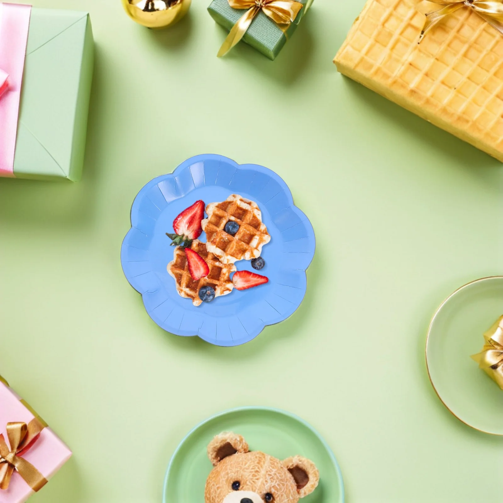 

40Pcs Gradient Blue Floral Paper Plates 7 Inch Disposable Cake Dessert Plates Flower Shaped Birthday Wedding Shower Party