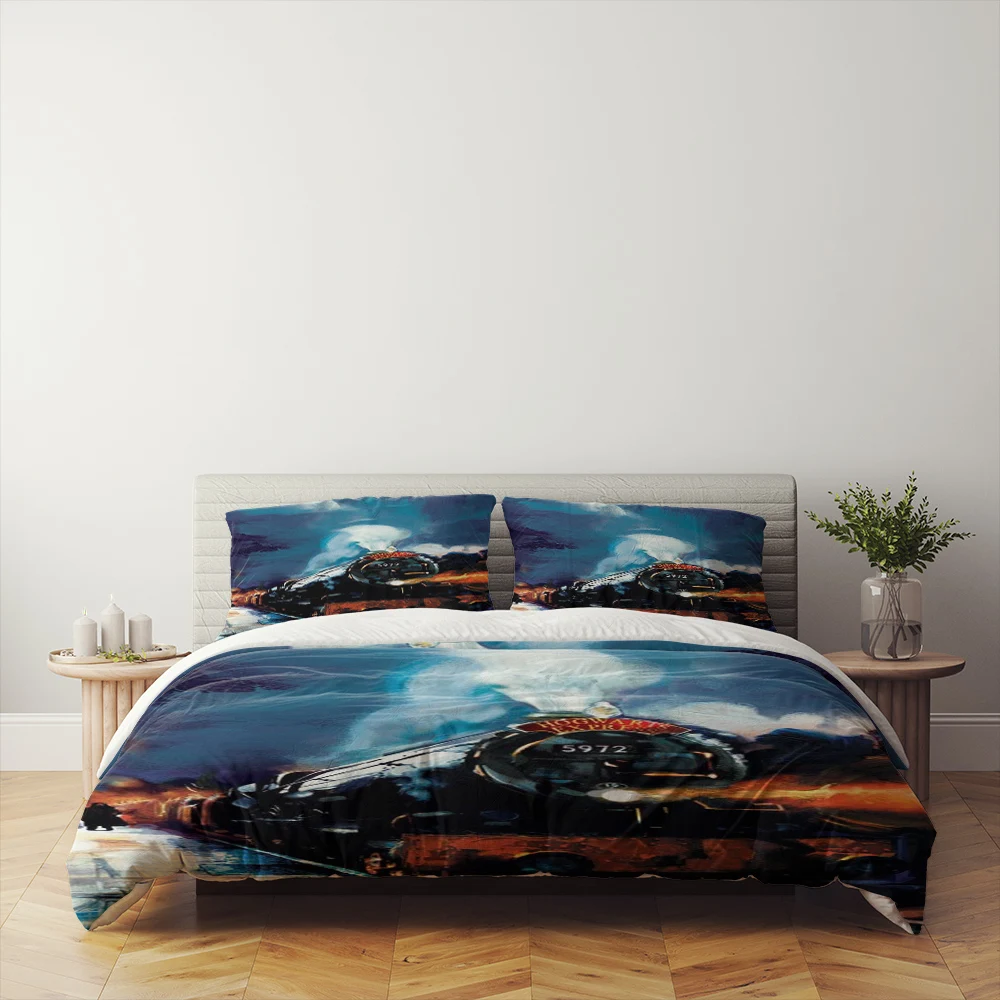 Steampunk Locomotive Duvet Cover Set Gift for Steam Fans,Single Double Full Queen King Quilt Cover