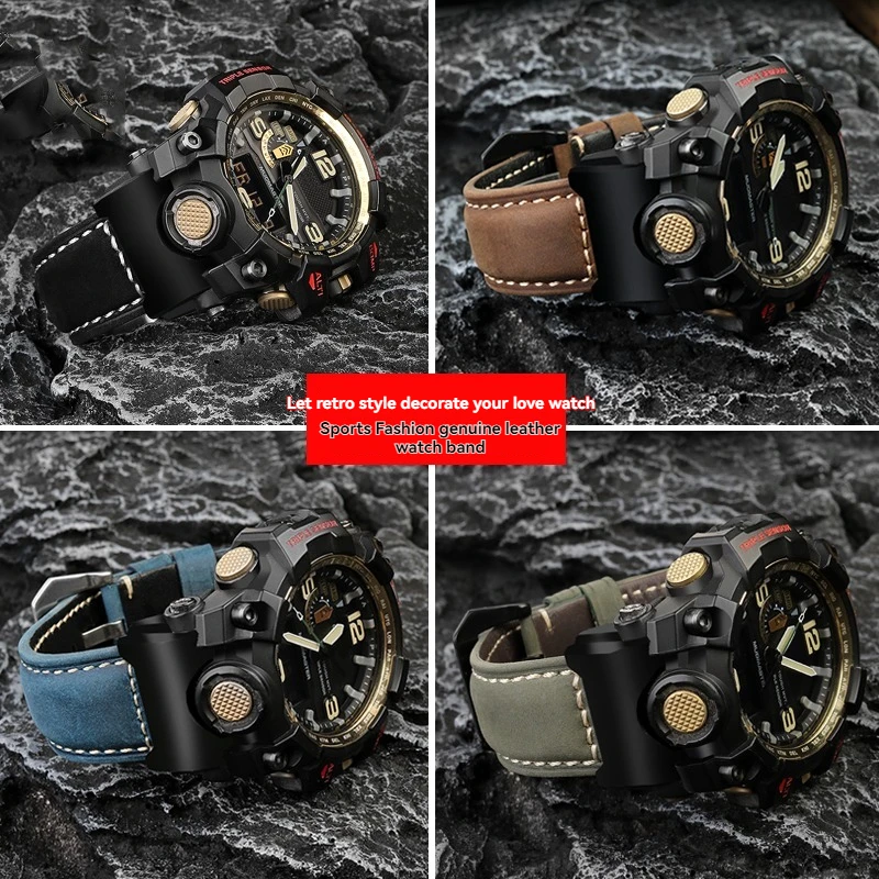 Casio G-SHOCK 시리즈 Big Mud King 세대 GWG-1000/GB 수정된 복고풍 소가죽 시계(남성 크레이지 호스 가죽 팔찌 포함)