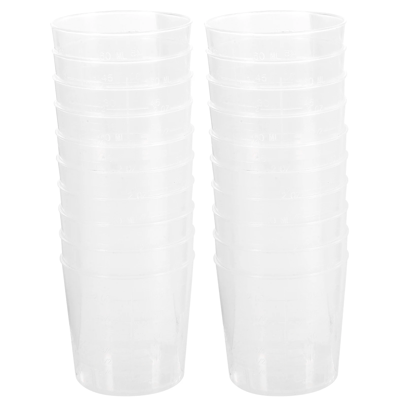 Juego de 10 Vasos Medidores Graduados de Plástico de 60 ml, Boca Ancha, Fáciles de Limpiar, para Salsas, Harina, Arroz, Vinagre, Uso Doméstico y de Laboratorio