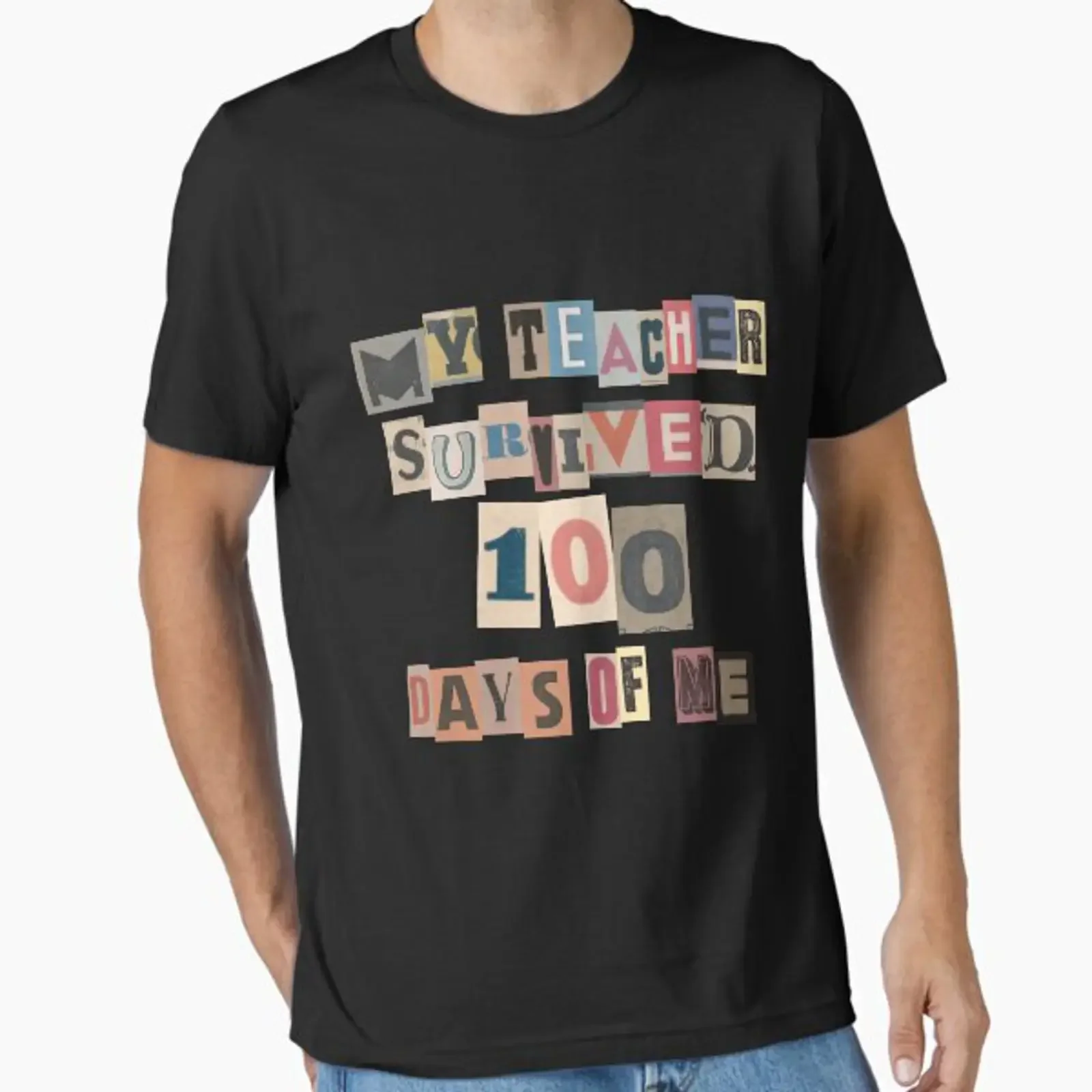 My Teacher Survived 100 Days Of Me Funny School 100th Day Typography Essential T Shirt vintage Washed Soft Breathable graphic