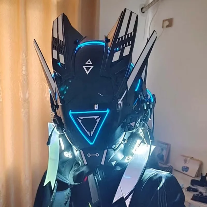 Cyber Punk Mask Halloween Party Mech Mask With Triangle Light Cosplay Costumes Mechanical Warrior Mask Soldier Helmet COS Props