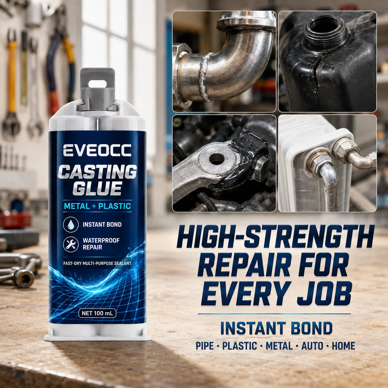 Fast‑Dry Metal Plastic Casting Glue, Waterproof Instant Bond Heavy‑Duty Repair Adhesive Multi‑Purpose Sealant 100ml