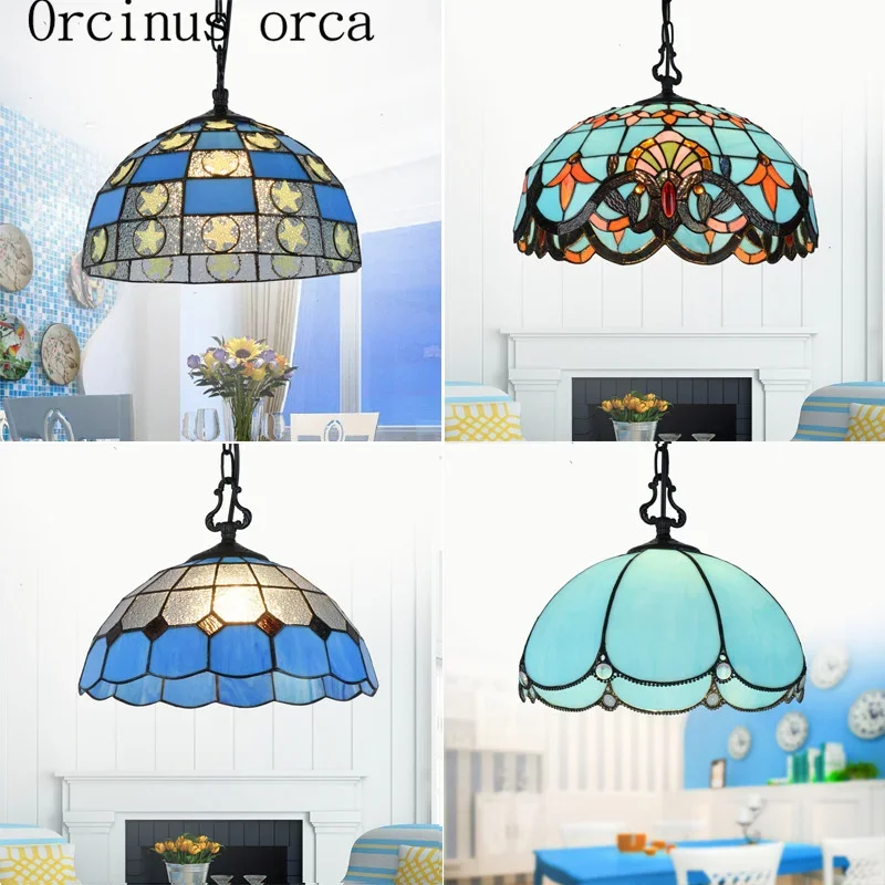 

Mediterranean style color hanging Chandelier restaurant bar entrance cafe European style glass chandelier free shipping