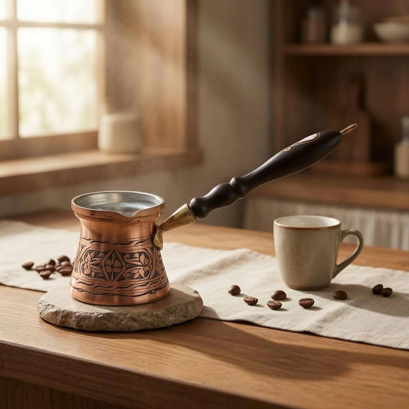 Hand-Engraved Coffee Pot Flared Rim Copper Coffee Pot Cookware Handmade Home Utensil Antique Style