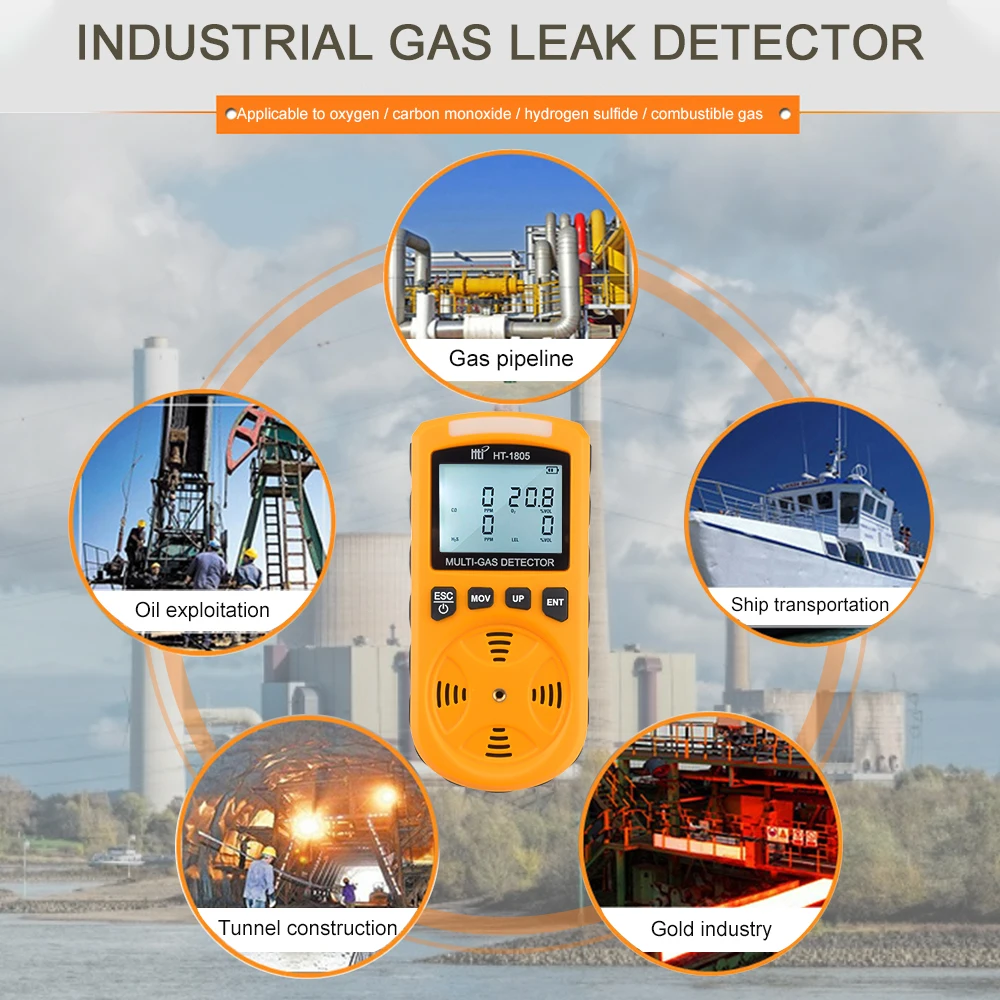 HTI HT-1805 4 in 1 Gas Analyzer Detector Portable O2 CO H2S LEL Tester Toxic And Harmful Gas Concentration Detection