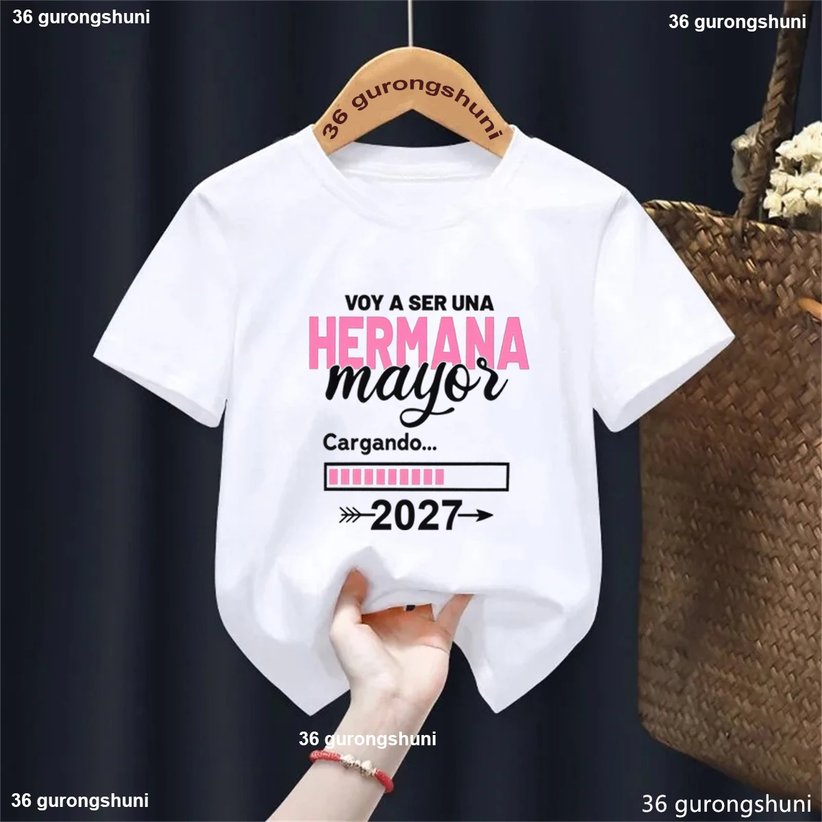 "In 2027, I'm Going to Be a Big Brother/ Sister!Spanish Letter Print Boys /Girls T-Shirt Pregnancy Announcement Tshirt kids Tee