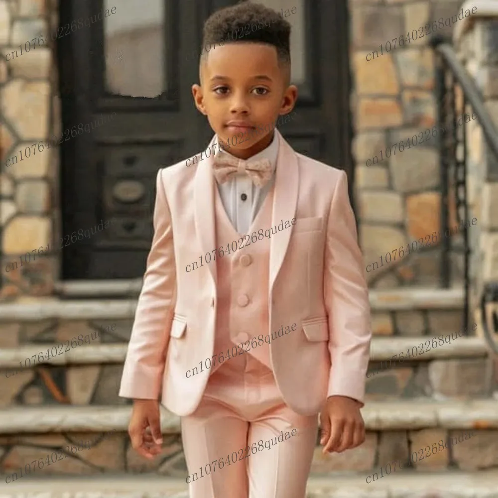 

New Pink Boy's Suit Formal Occasion Kids Tuxedo Toddler Children Clothes Boys Attire 3 Piece Set Jacket Vest Pants 2-13 Years