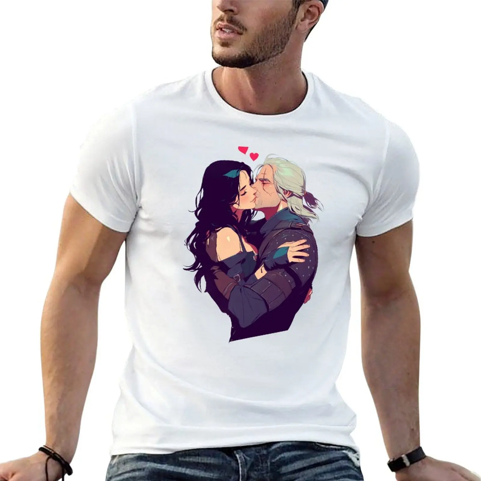 عشاق قبلة - عيد الحب - أنيمي نمط - ويتشر تي شيرت مطبوعة تي شيرت للرجل رجل تي شيرت القطن الثقيل تي شيرت