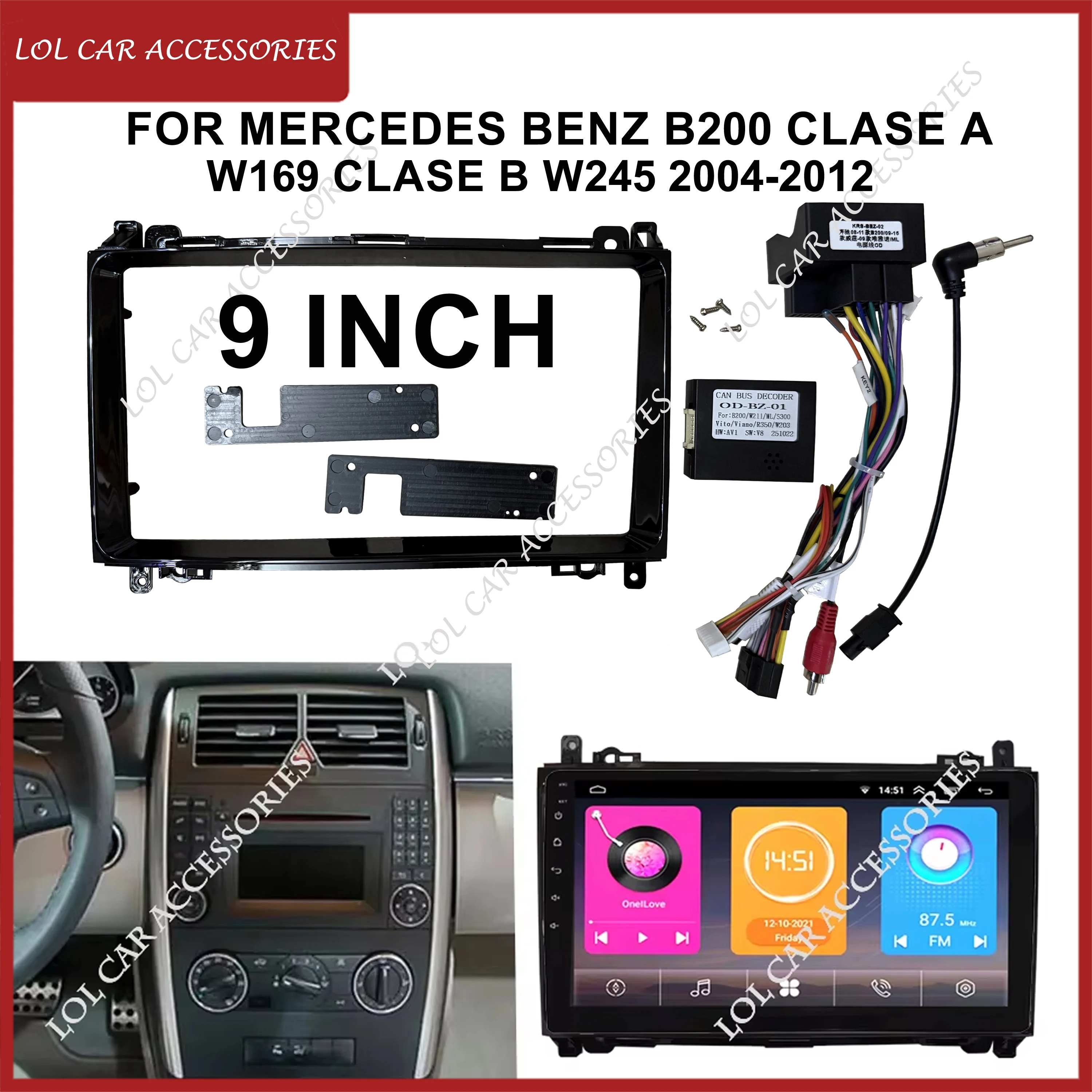 9 Inch For Mercedes BENZ B200 CLASE A W169 CLASE B W245 2004-2012 Car Radio Android MP5 Player Casing Frame 2 Din Stereo Fascia