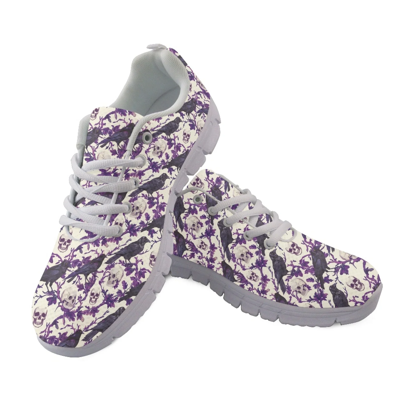 Coloranimal Skull Raven Design Breathable Hiking Shoes Women Running Shoes Sports Tennis Shoes for Womens Ladies