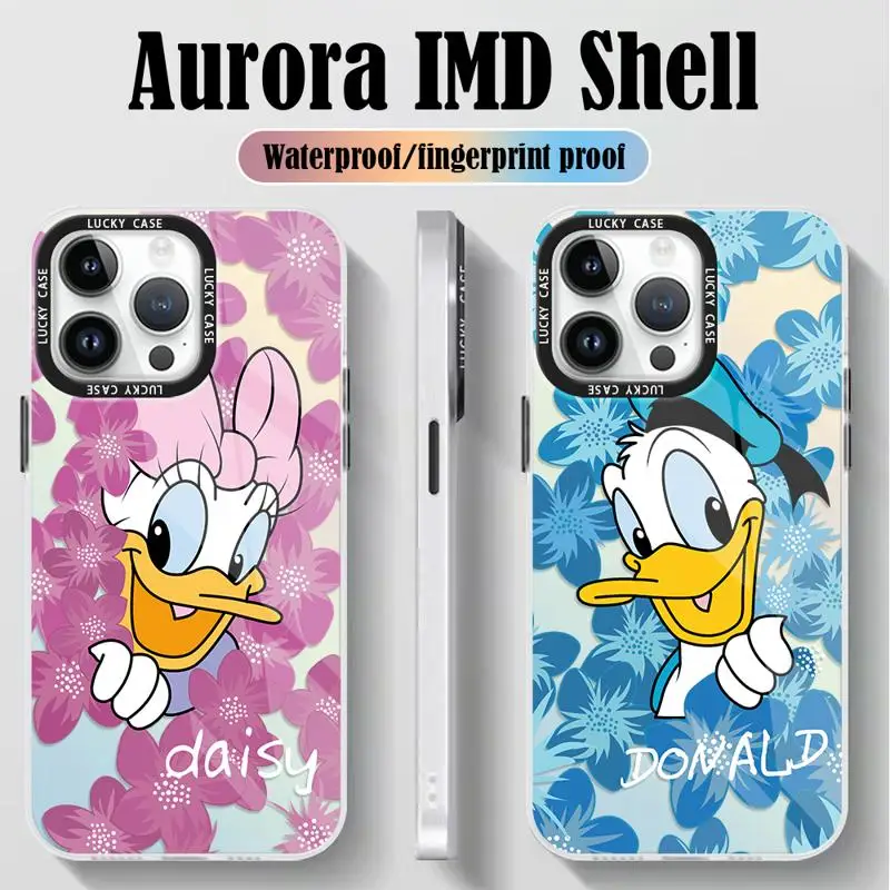 Iridescent Laser Clear Cover for iPhone 15 14 13 12 11 pro Max XS XR X 7 8 Disney Daisy Donald Flower Gradient Color Matte Case