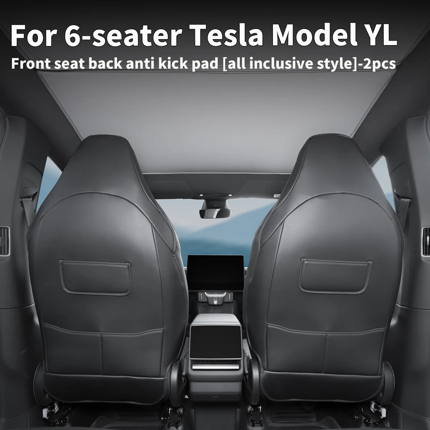 For 6-Seater Tesla Model YL First Row Seat Back anti Kick Pad, All Inclusive Design, Backrest Protection Pad, Black, 2pcs