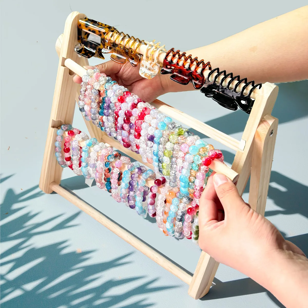Solid Wood Multi-Layer Bracelet Storage Rack, Necklace and Ankle Chain Trapezoidal Display Rack, Large Capacity Organizing Rack