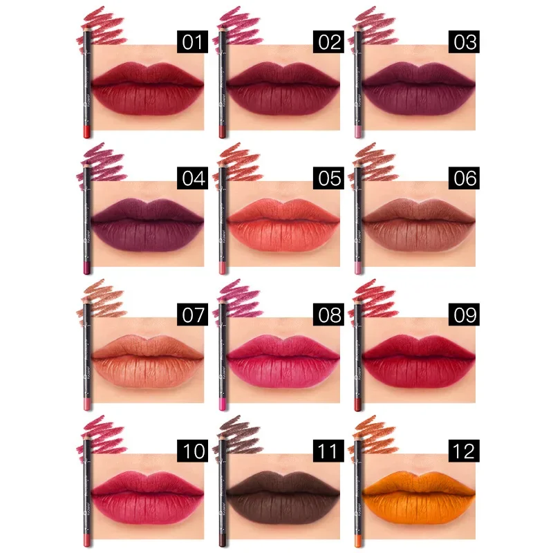 Hoge Kwaliteit Nieuwe 12 Stuks Lippenstift Lipliner Set Matte Fluwelen Lip Liner Pen Contour Make-Up Sexy Rode Lip Stick Langdurige cosmetica