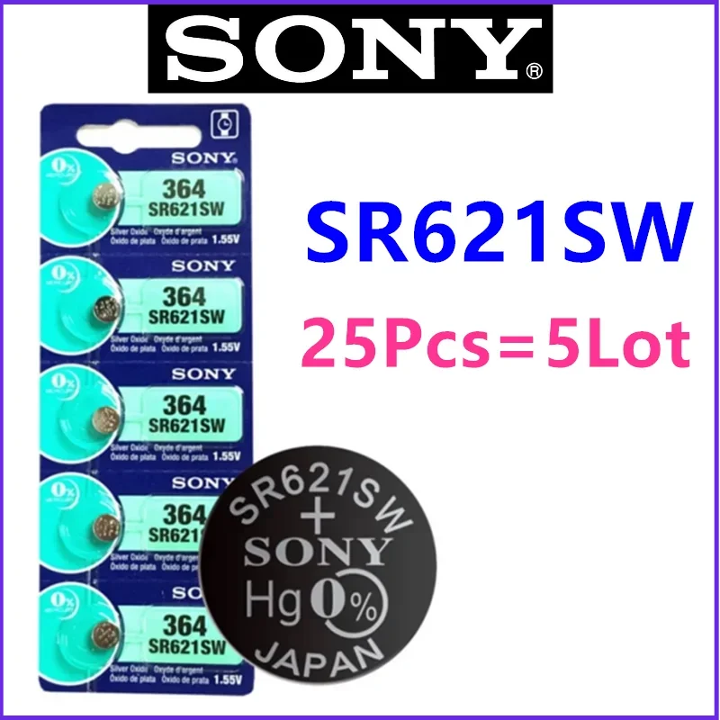 25Pcs Original SONY 364 SR621SW SR60 1.55V Button Battery For Watch Toys Remote Cell Coin Batteries