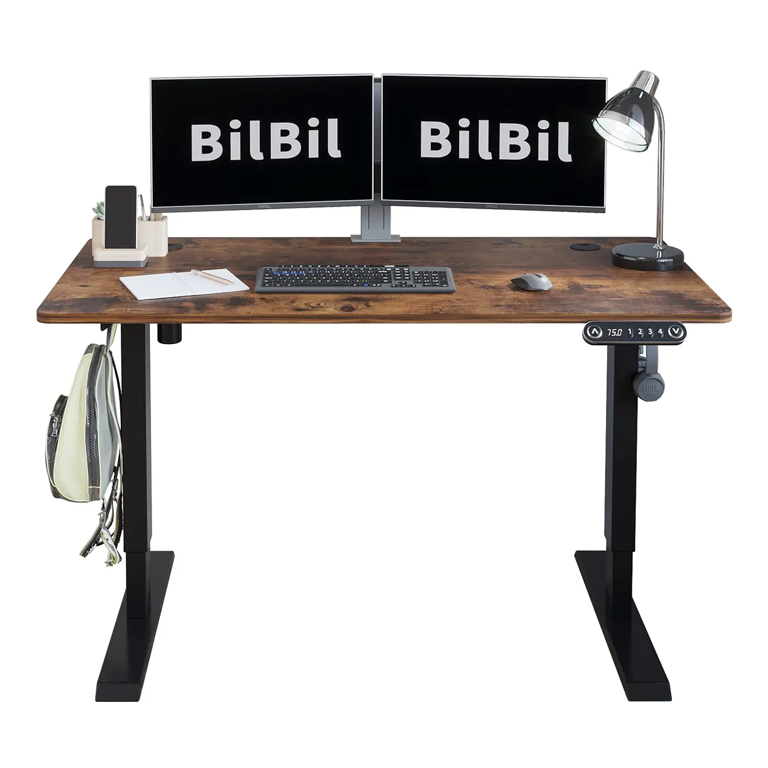 Electric Height Adjustable Standing Desk 48x24 Inch Sit Stand Home Office Splice Board Black Frame Rustic Brown, Customized