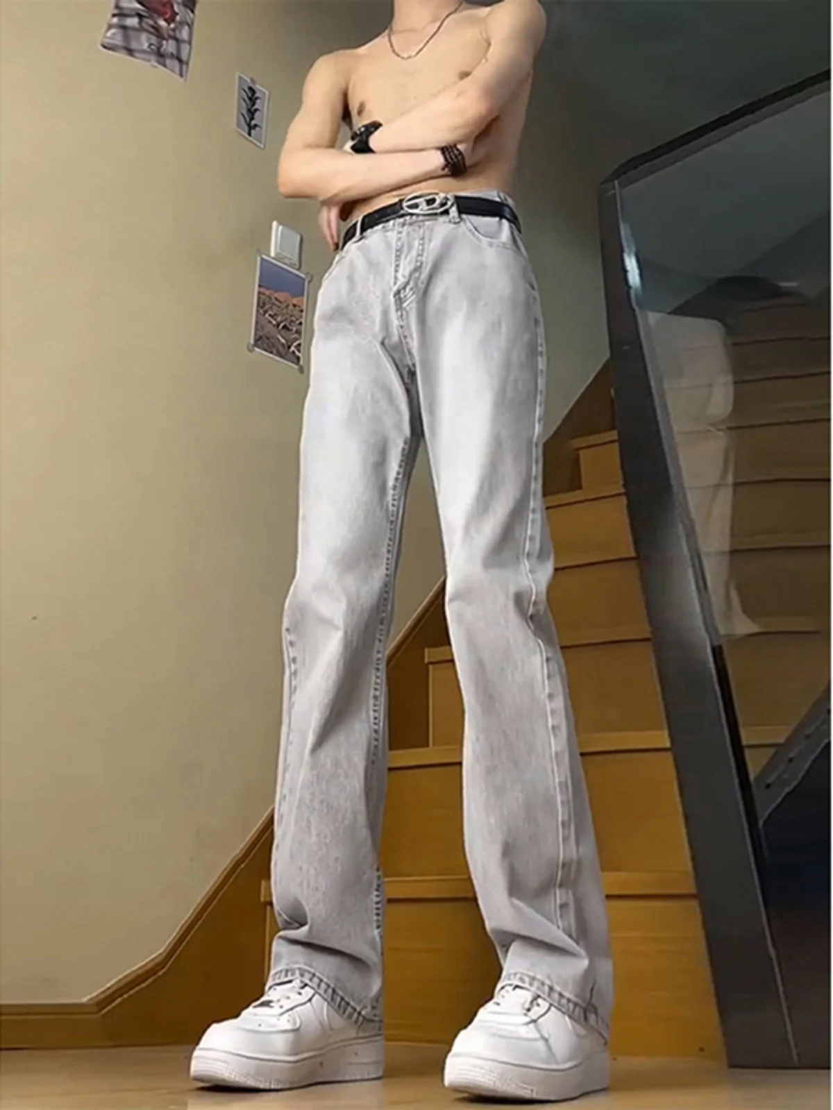 

Мужские летние тонкие джинсы в стиле ретро American Vibe, эластичные, слегка расклешенные, с низкой посадкой, прямые, из денима