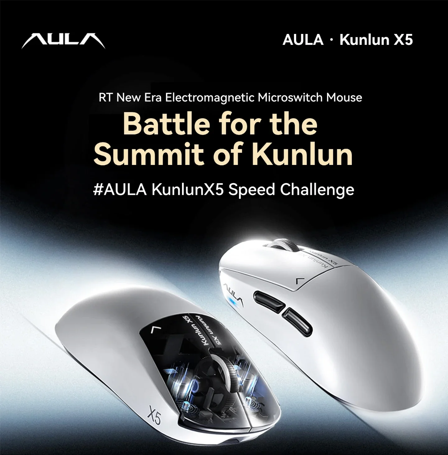 AULA Kunlun X5 Electromagnetic Micro-switch Gaming Mouse PAW3955 Tri-mode Dual 8K Low Latency Lightweight Mid-Large Hand Esports