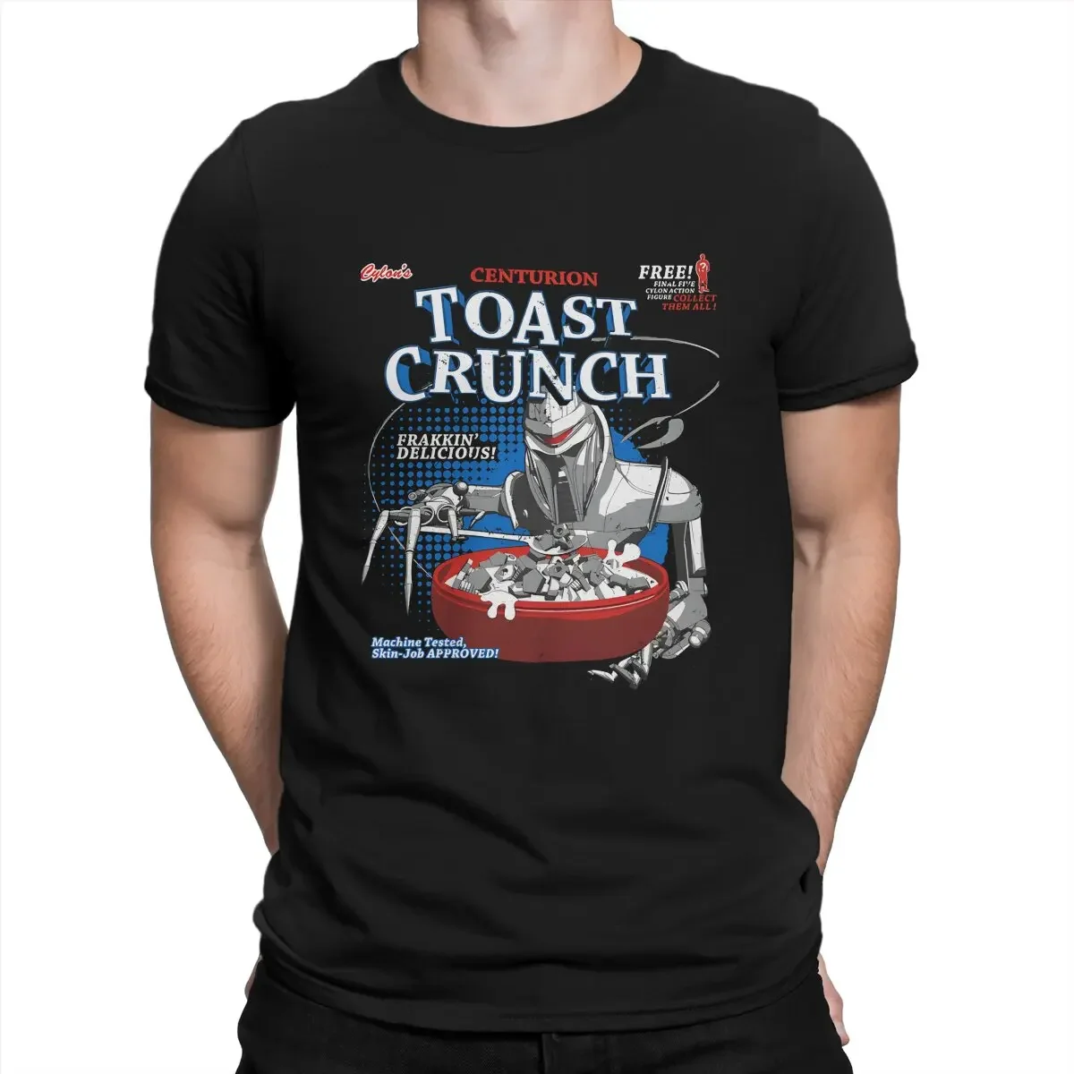 Battlestar Galactica 100% Cotton Tops Novelty Short Sleeve Crewneck Tee Shirt T-Shirts Men Centurion Toast Crunch T Shirts