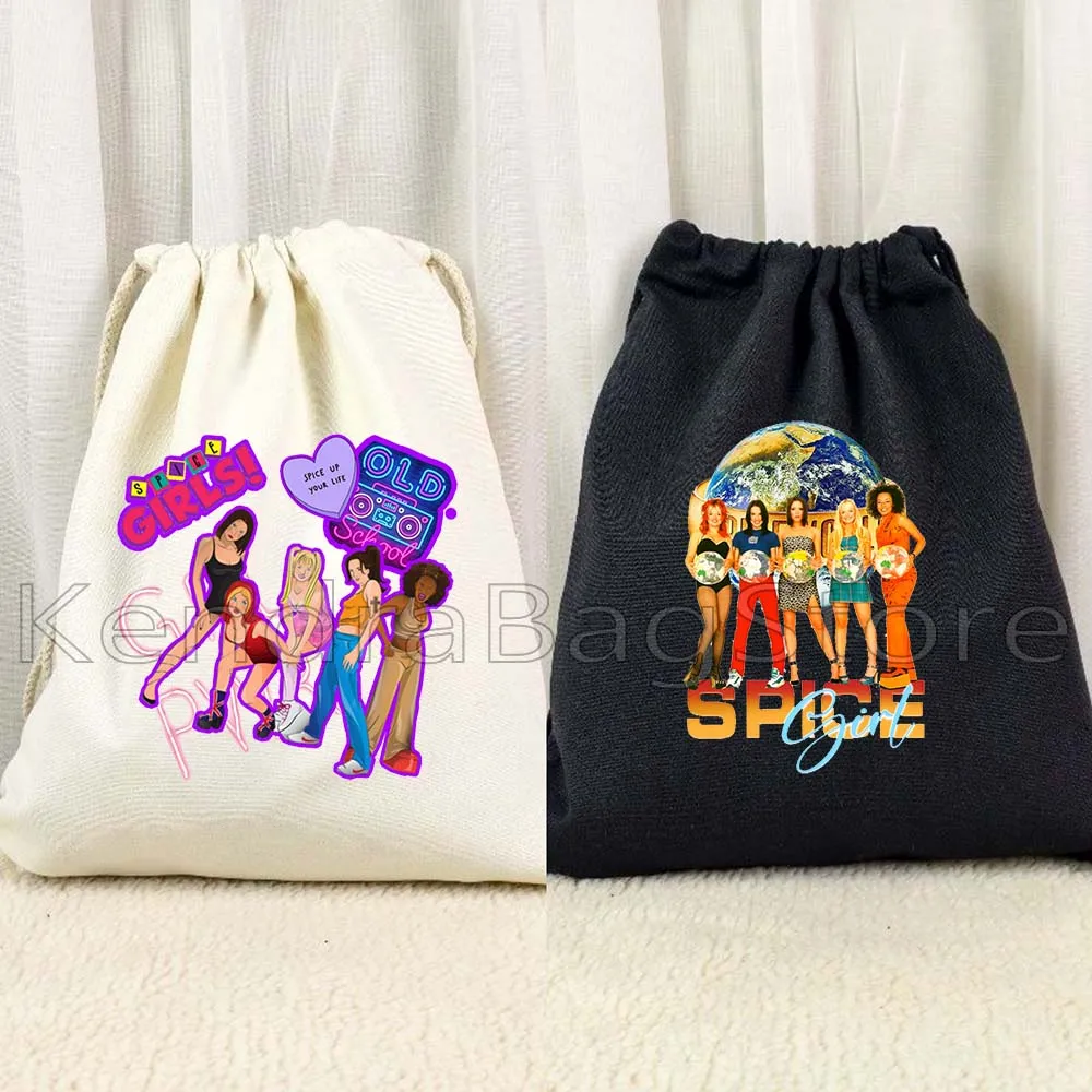 

Модные холщовые сумки на шнурке с принтом Spice Girls, футбольный рюкзак, спортивный рюкзак, подарки, сумка на шнурке для тренировок, пешего туризма, спорта, йоги