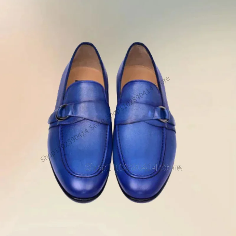 Blauw Naaien Ontwerp Gesp Decor Mannen Loafers Mode Slip Op Mannen Schoenen Luxe Handgemaakte Party Banket Kantoor Mannen Jurk Schoenen