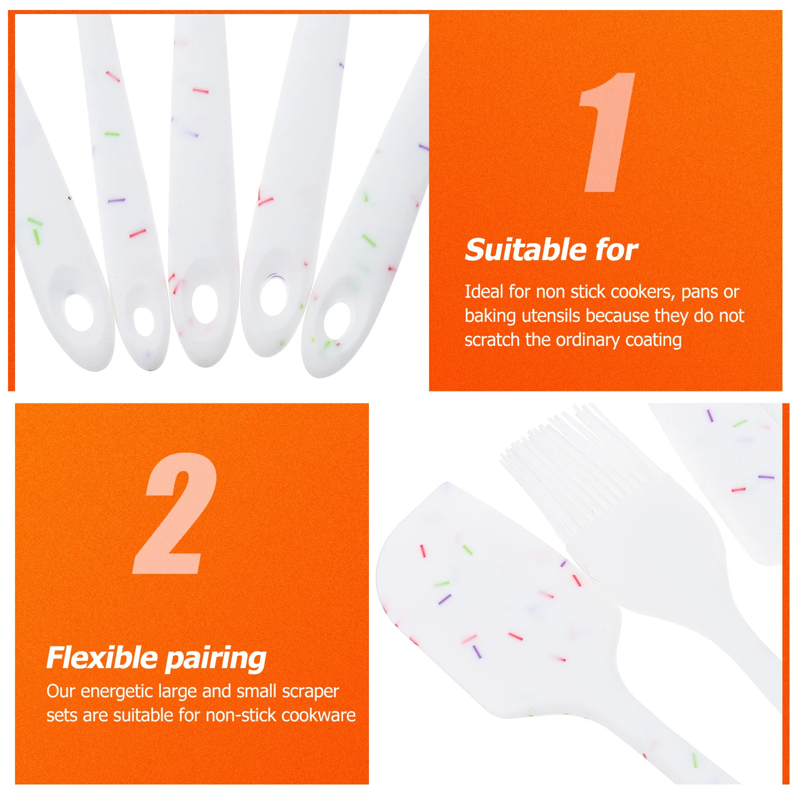 

5Pcs Silicone Kitchen Utensils Set High Heat Resistant Non-Stick Spatula Tools for Baking Cooking Bbq Scrapers with Hanging Hole