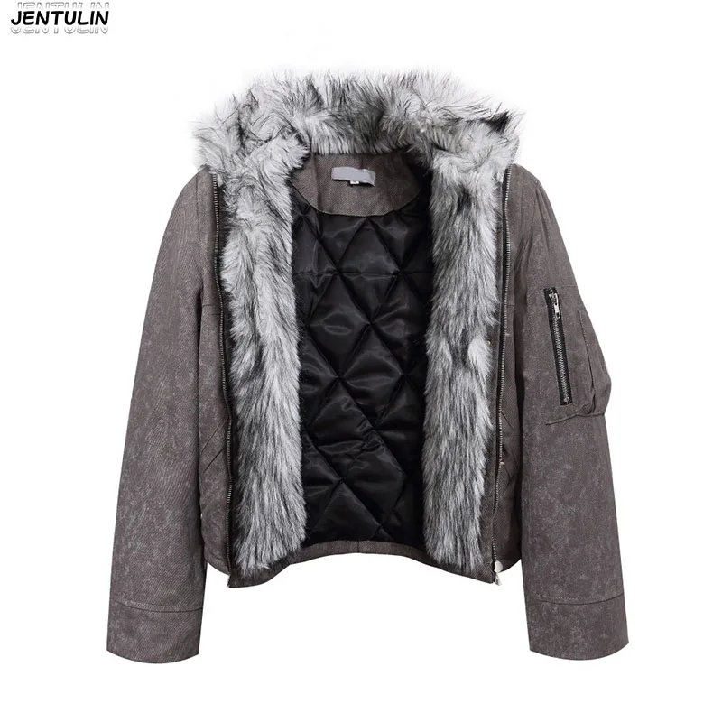 American Vintage Heavyweight Denim Cotton Jacket With Multi-Metal Zipper Aircraft Buckle Short Style Functional Cotton Outerwear