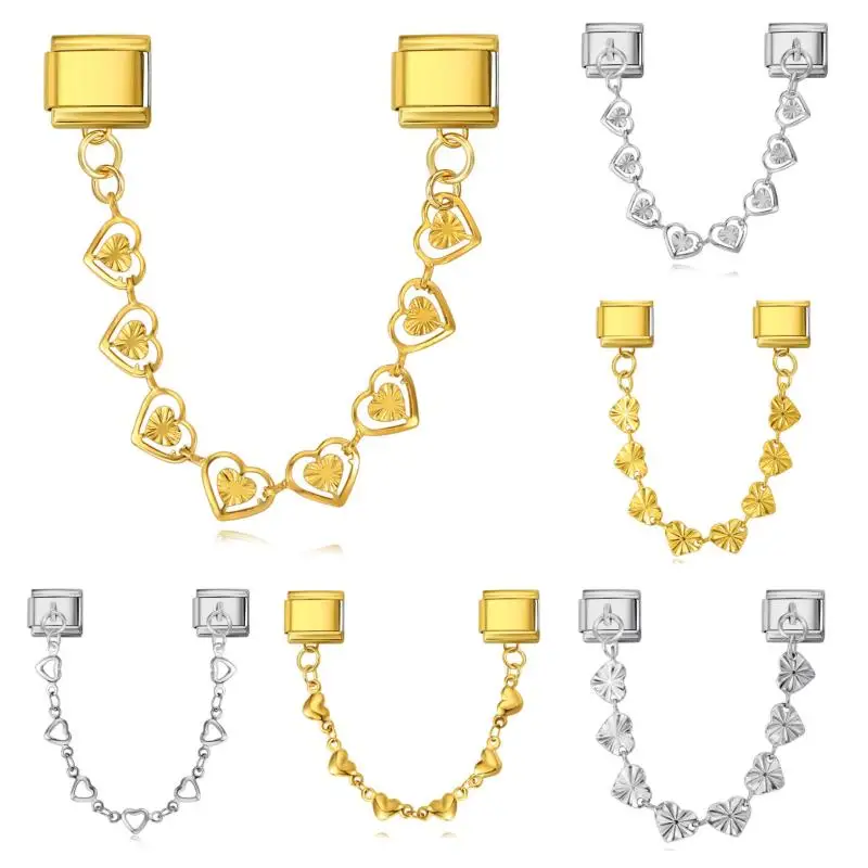 

Fashion Women Stainless Steel Heart Chain Italian Charms Link Buckle Fit 9mm Bracelet DIY Jewelry Accessories