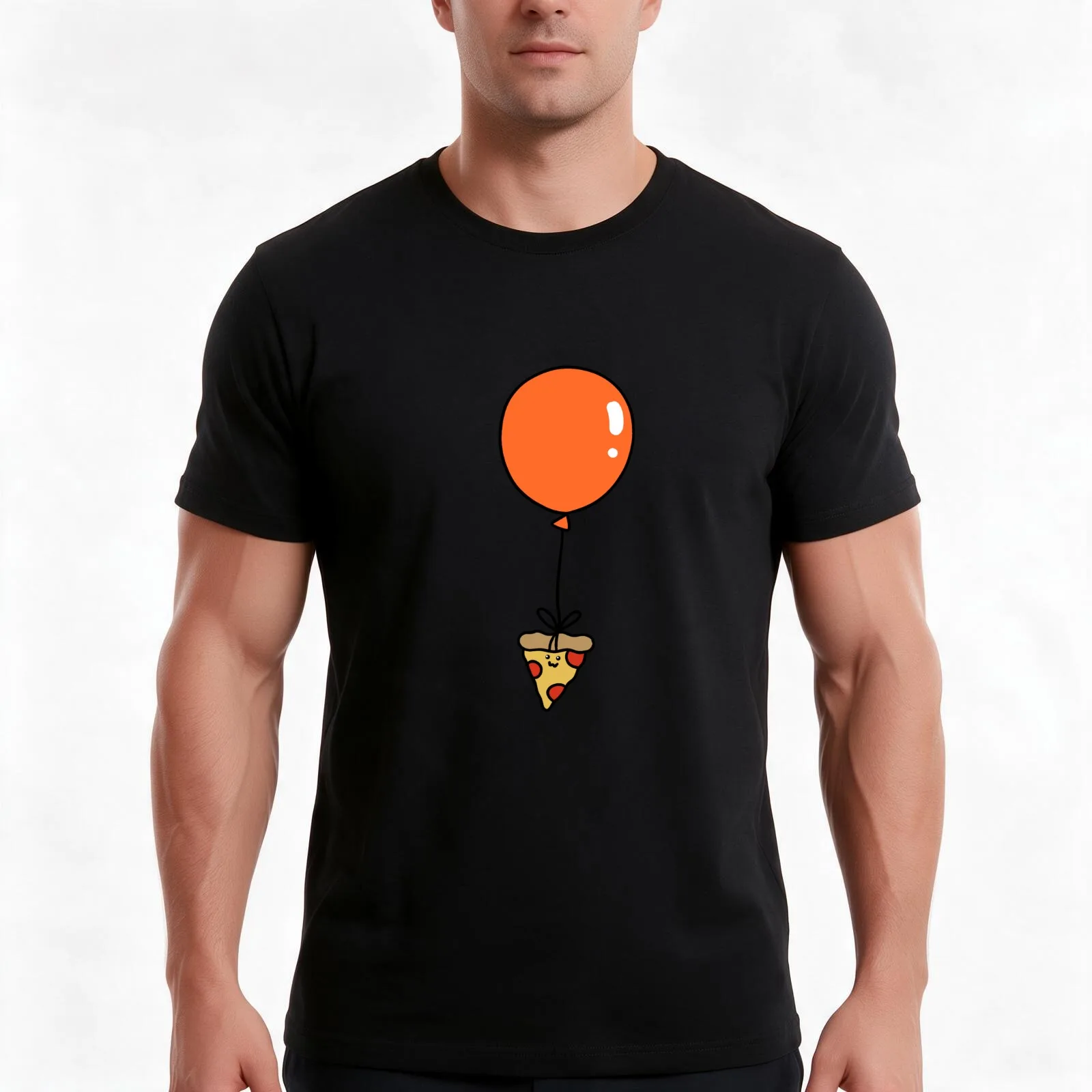 Orange Balloon Pizza Slice T-Shirt, Summer Casual Cotton Tee, Oversized Streetwear Tops, Vintage Graphic Print, Unisex Men Women