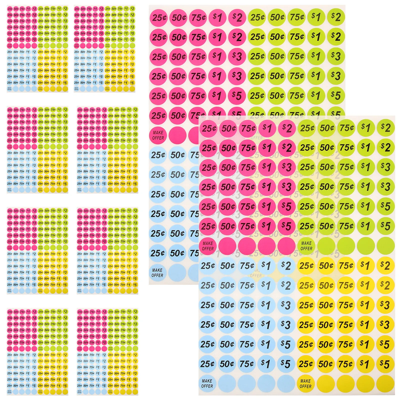 

10 Sheets Colorful Round Pre-Priced Decals Self-Adhesive Price Marker Labels for Supermarket Mall Shop Retail Pricing Needs
