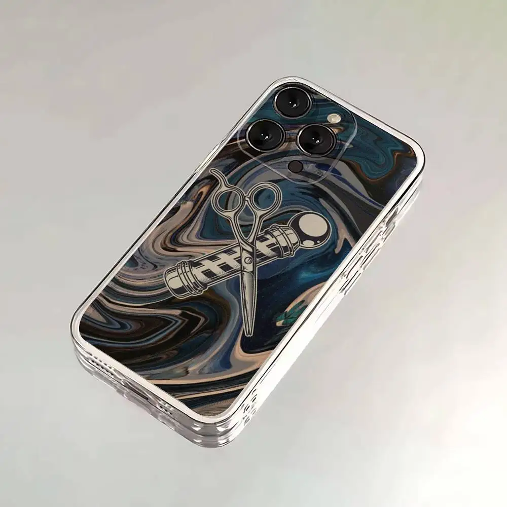 Etui na telefon z motywem fryzjerskim, narzędzia do stylizacji włosów, do iPhone 6, 16, 15, 14, 13, 12, 11, 17 Pro, Max, Plus, X, XS, XR, SE, Mini, przezroczyste, miękkie.