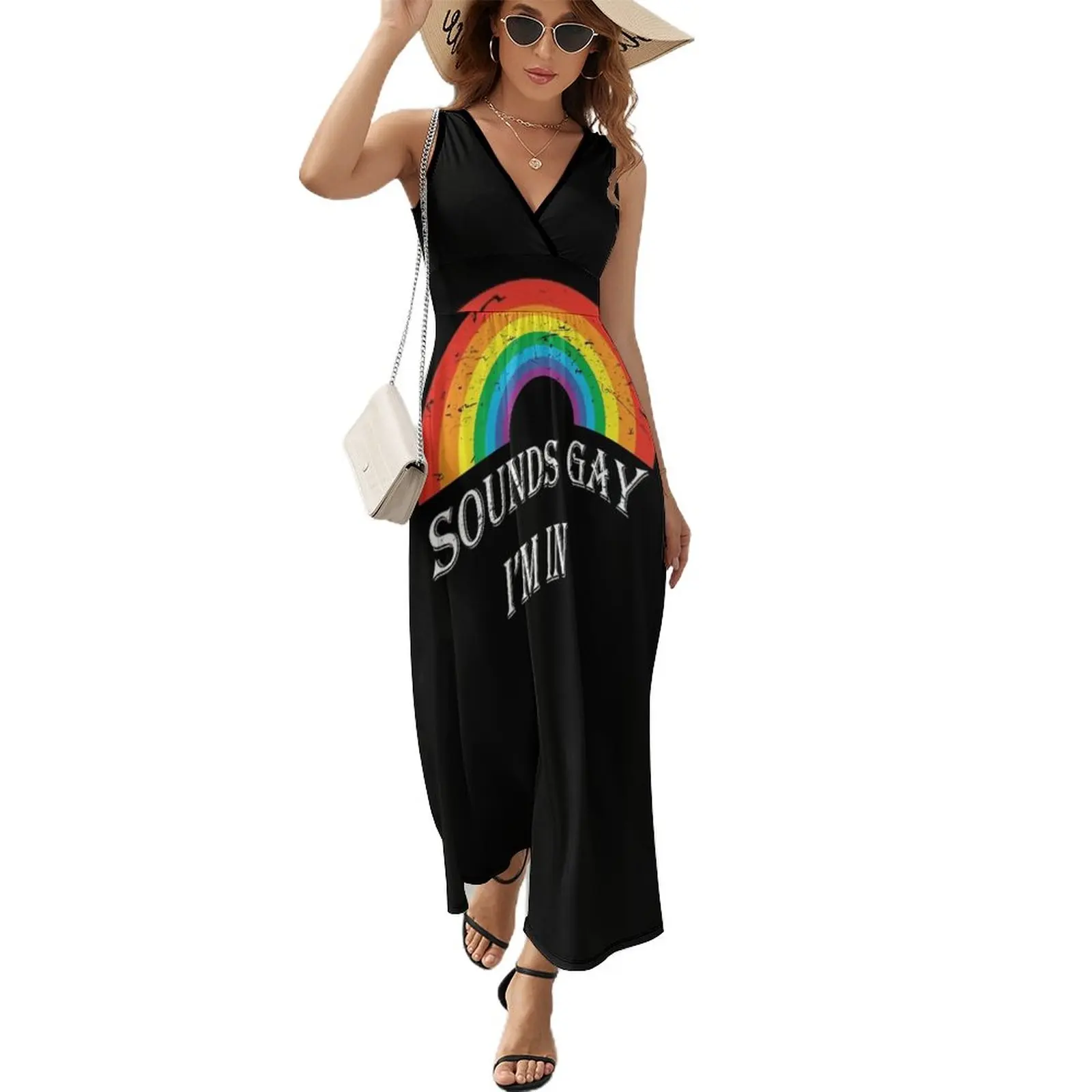 Regenboog Klinkt Homo Ik Ben In Lgbt Pride T Shirt Mouwloze Jurk Prom Kleding Elegante Gast Trouwjurk