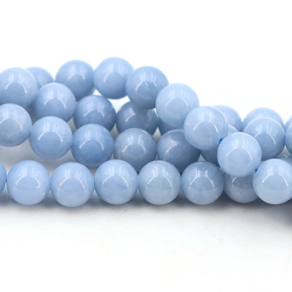 غرامة AAA + الطبيعية الأزرق انجليت حجر مستدير الخرز لصنع المجوهرات قلادة سوار ذاتي الصنع المواد 4/6/8/10/12 مللي متر ستراند 15''