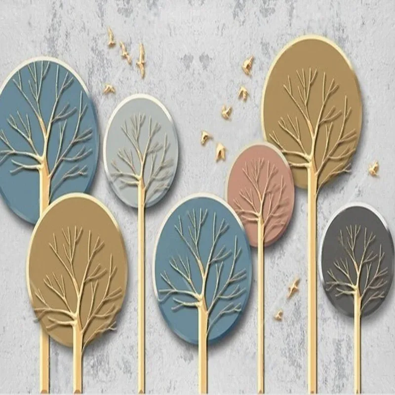 Custom Modern Cartoon Forest Tree Texture TV Wall Mural For Living Room And Bedroom Personalized Large Wallpaper Background