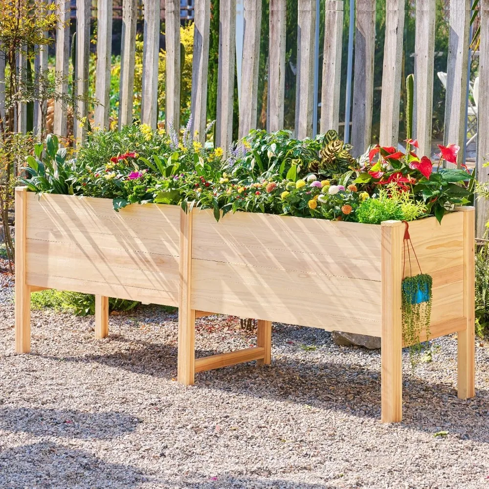 

Поднятая садовая кровать 94x32x23 дюйма, глубина 16 дюймов с ножками, дренажными отверстиями, идеально подходит для овощей, цветов, трав, приподнятых