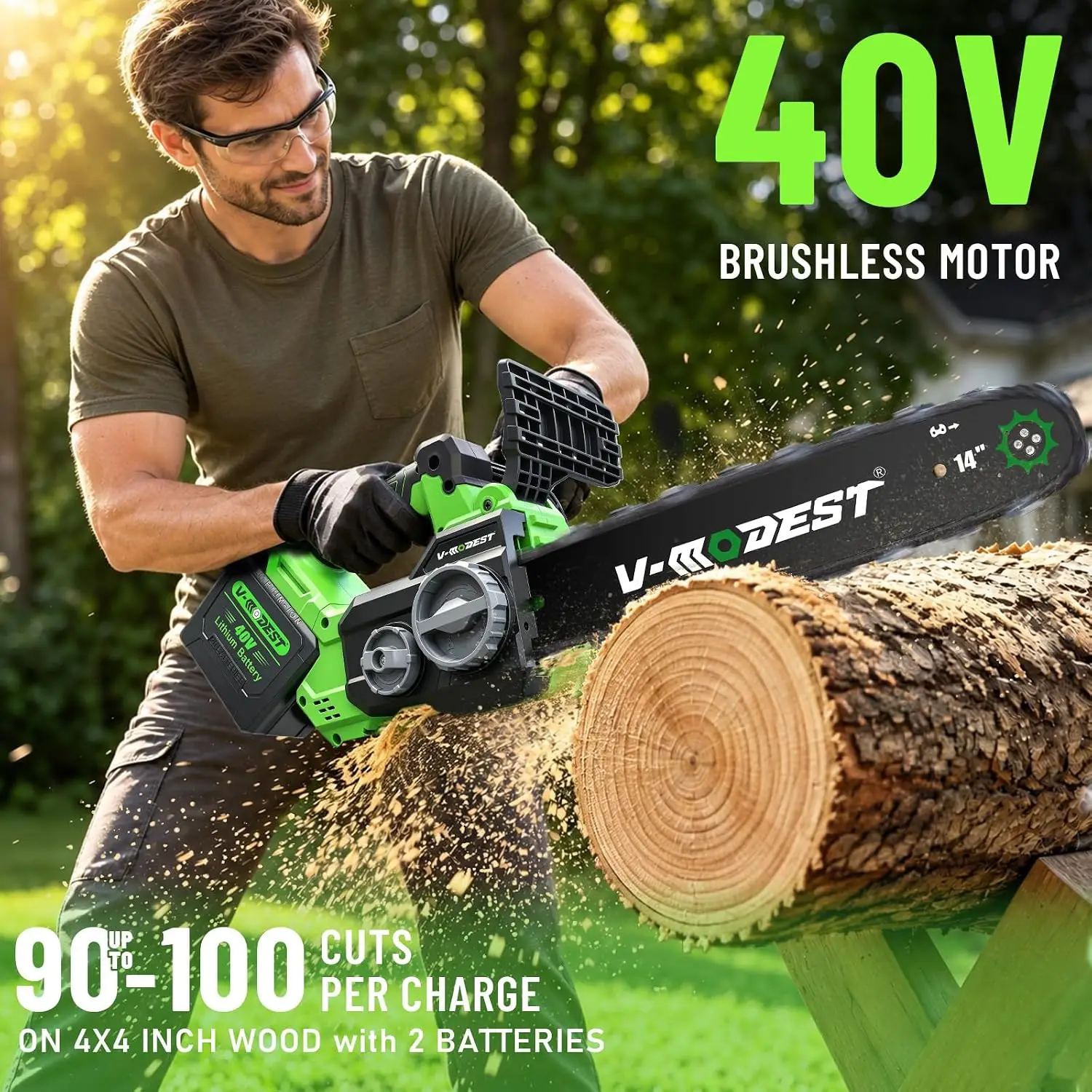40V Cordless Electric Chainsaw, 14-Inch Battery-Powered Chain Saw