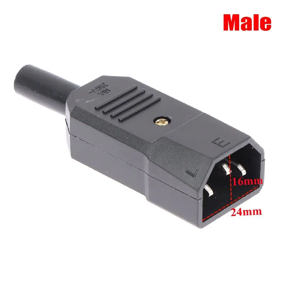 1Pcs New Male Female AC Plug Socket 3 Pin C13 C14 10A 250V AC Power Connector Rewirable Electrical Power Connector