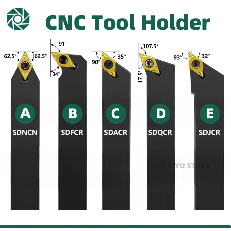 LIYU CNC Tool Holder SDNCN SDACR SDQCR SDJCR SDFCR Lathe Tool 1010 1212 1616 Double Chamfer External Metal Lathe Cutting Machine