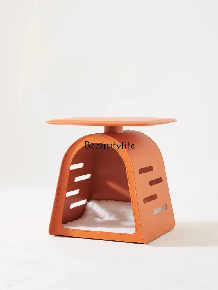 

Creative minimalist pet coffee table saddle leather cat nest edge few living room creative bedside table pet nest