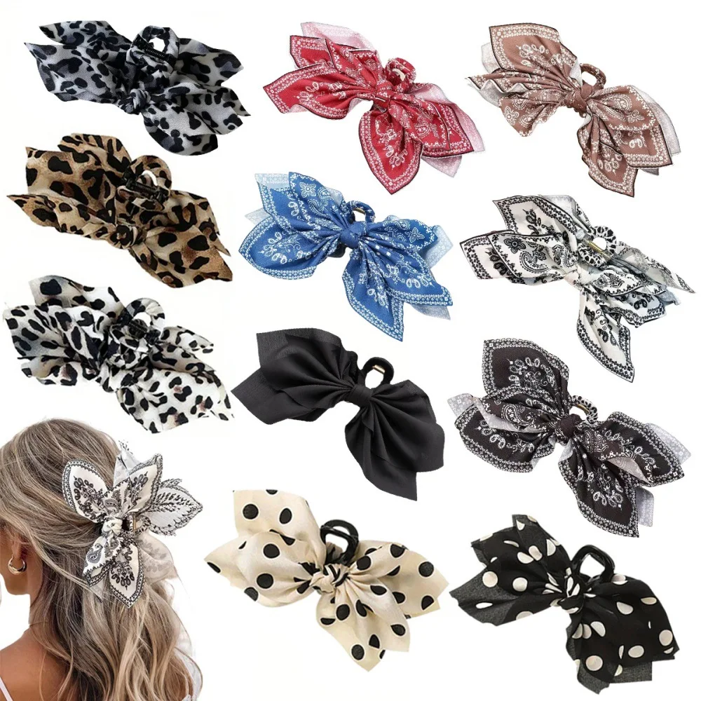 Retro Haarspange in Kaffeefarbe mit Cashew-Blumenmuster für Damen, trendige große Schleifen-Haarspange, Haarklammer für den Hinterkopf, Shark-Clip, Haar-Accessoires – Detail 1